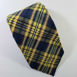 Lacrosse Wide Seersucker Plaid Tie Blue Yellow 70s